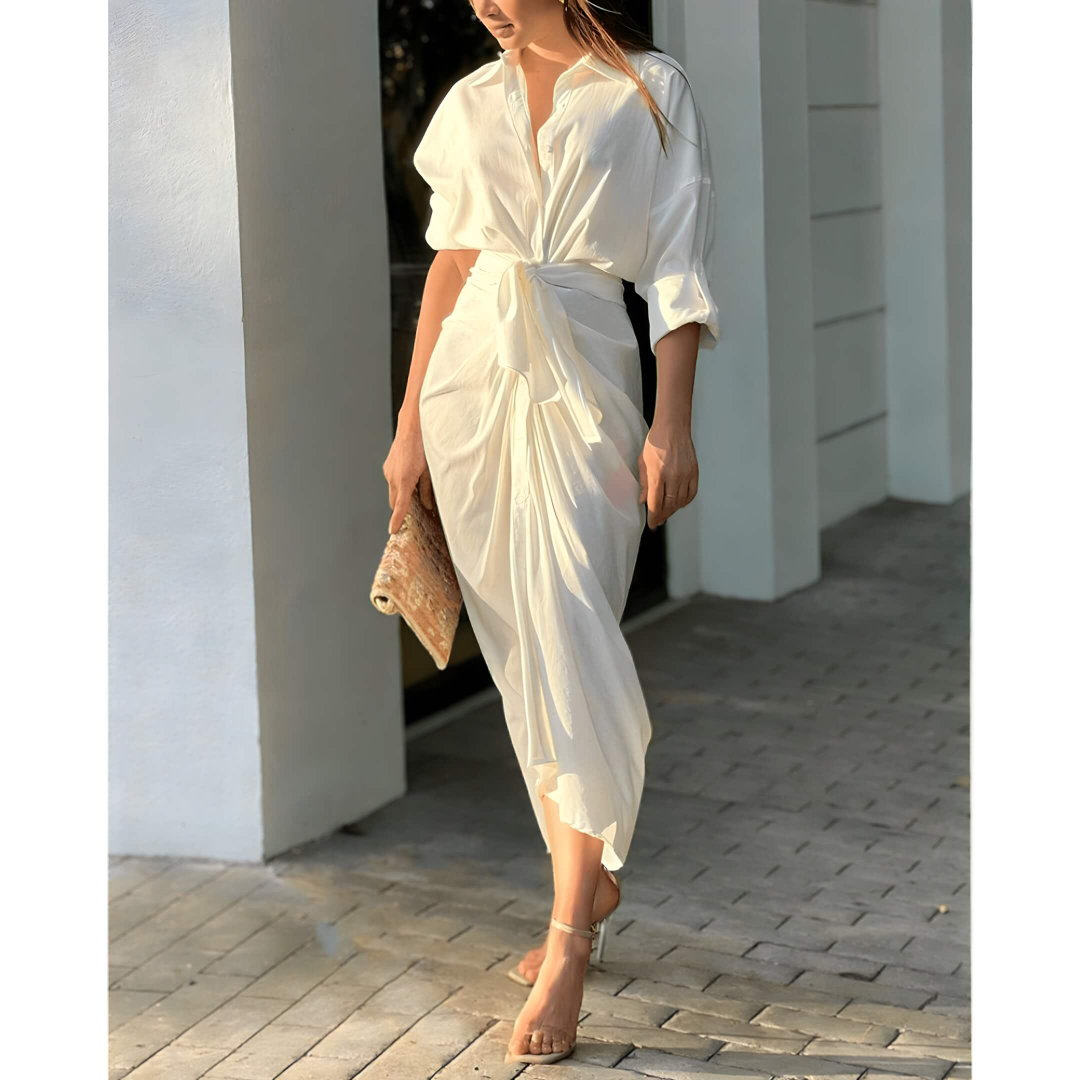 Robe Midi Plissée Harena avec Détails de Boutons