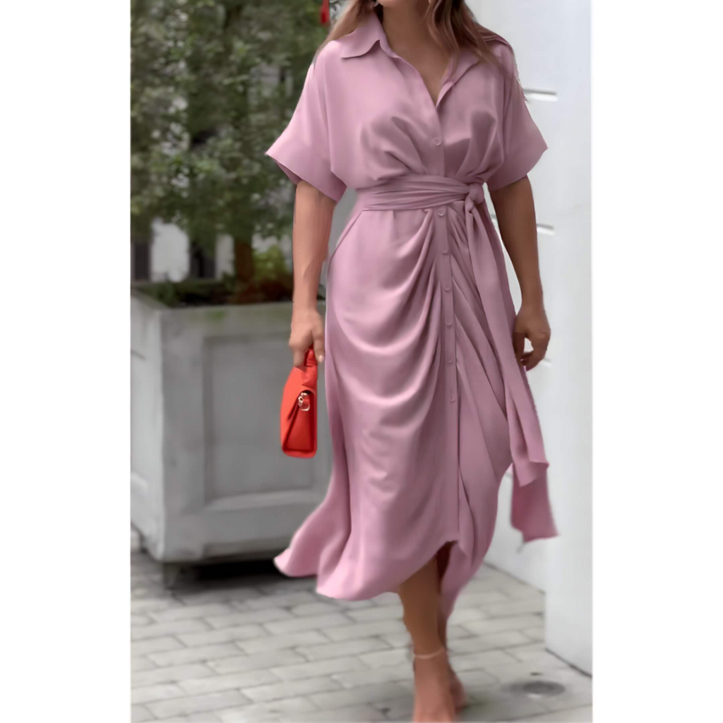 Robe Midi Plissée Harena avec Détails de Boutons