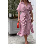 Robe Midi Plissée Harena avec Détails de Boutons