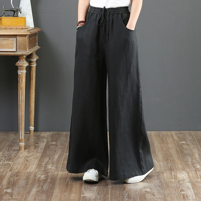 Pantalon Wide Leg en Lin à Nouer Large