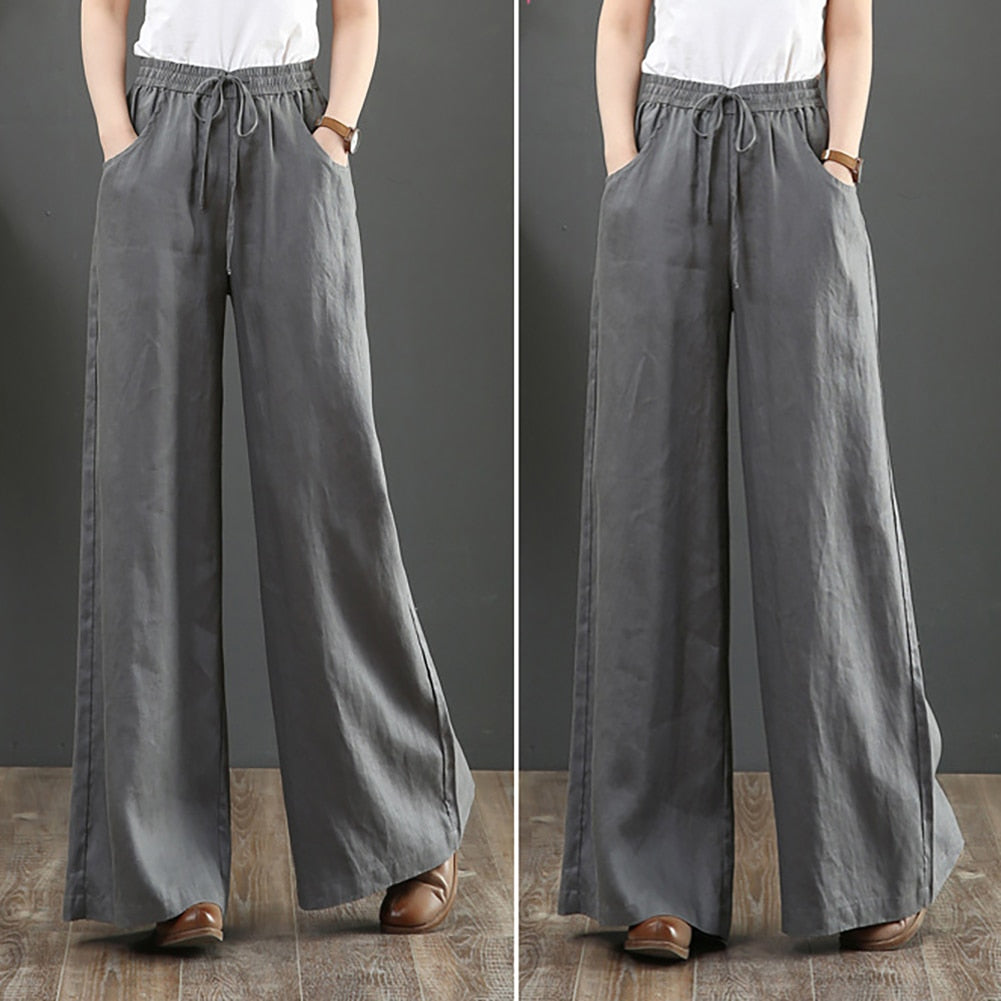Pantalon Wide Leg en Lin à Nouer Large