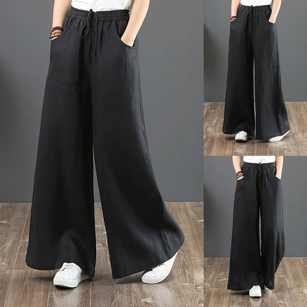 Pantalon Wide Leg en Lin à Nouer Large