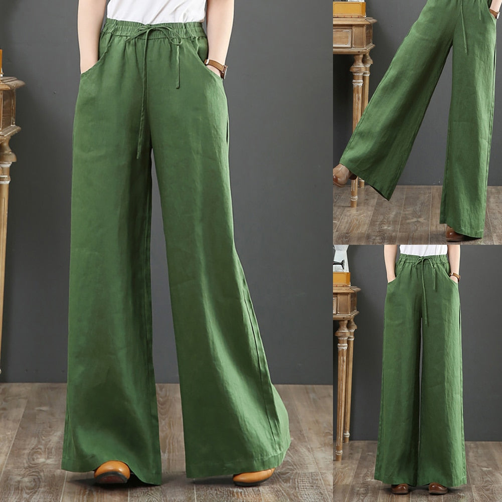 Pantalon Wide Leg en Lin à Nouer Large