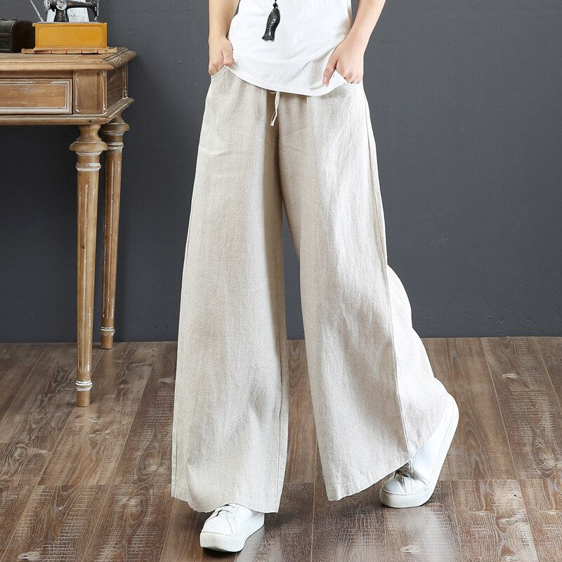 Pantalon Wide Leg en Lin à Nouer Large