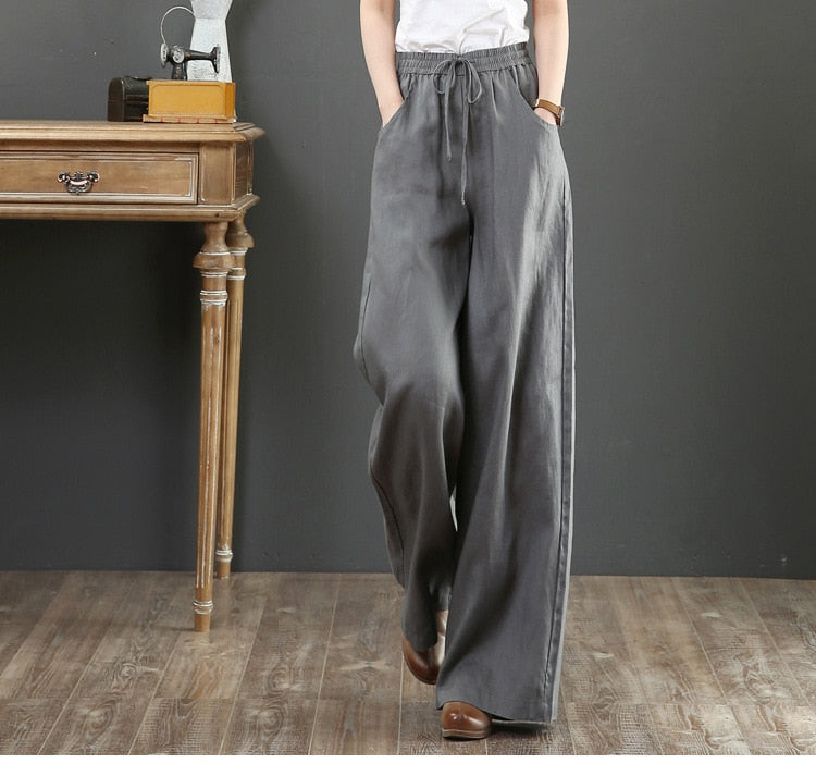Pantalon Wide Leg en Lin à Nouer Large