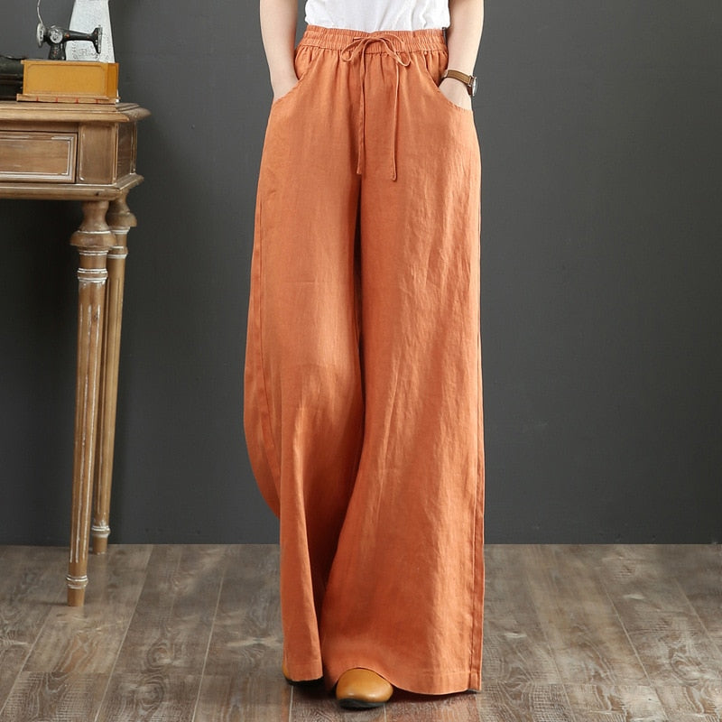 Pantalon Wide Leg en Lin à Nouer Large