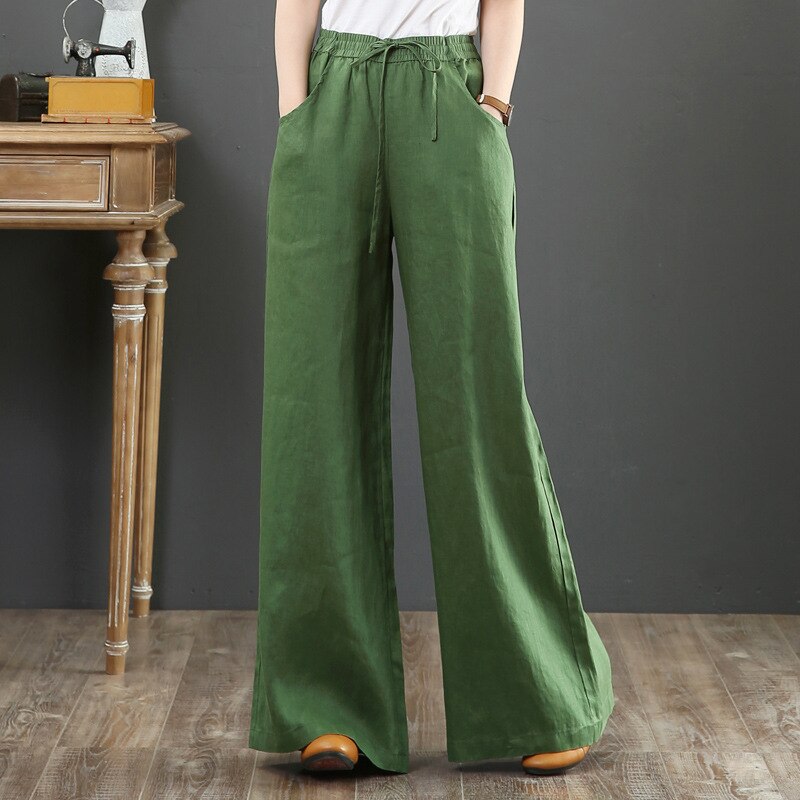 Pantalon Wide Leg en Lin à Nouer Large