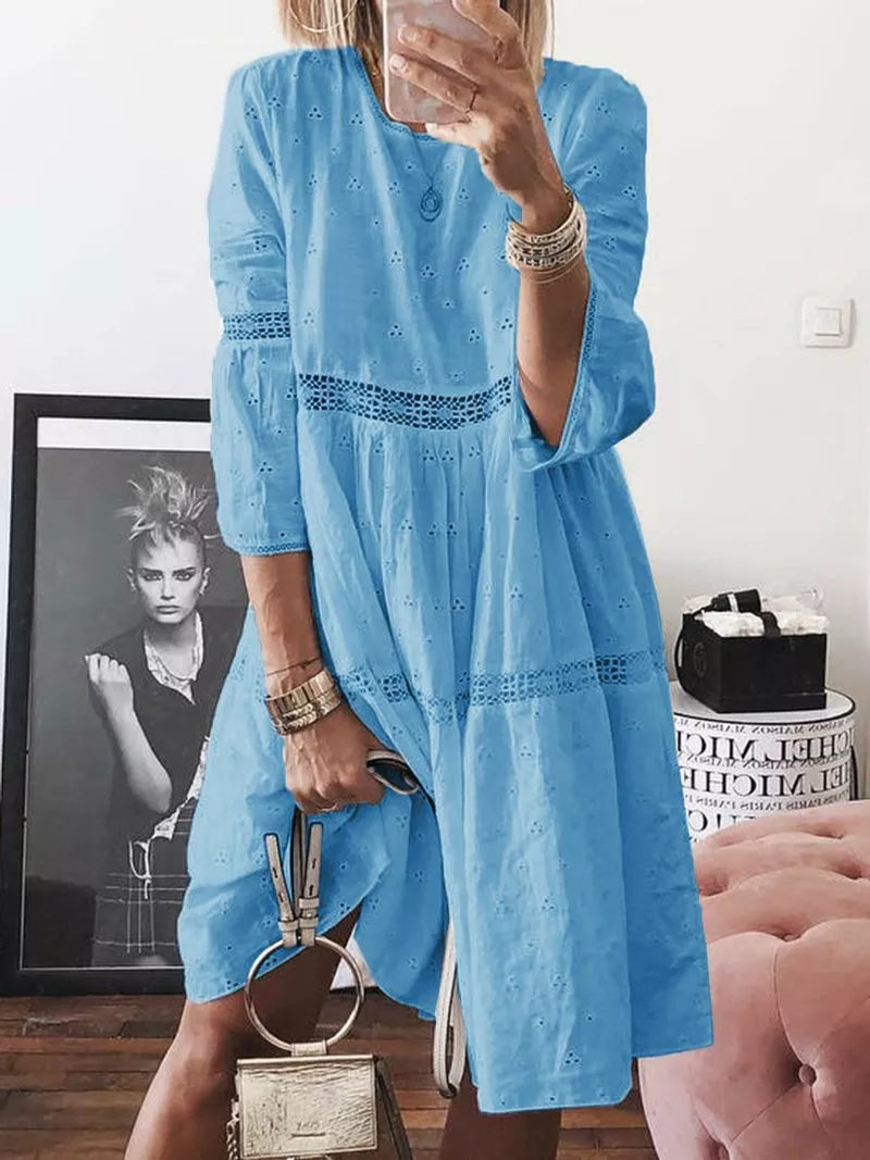 Robe Midi Naline avec Manches et Jupe à Volants