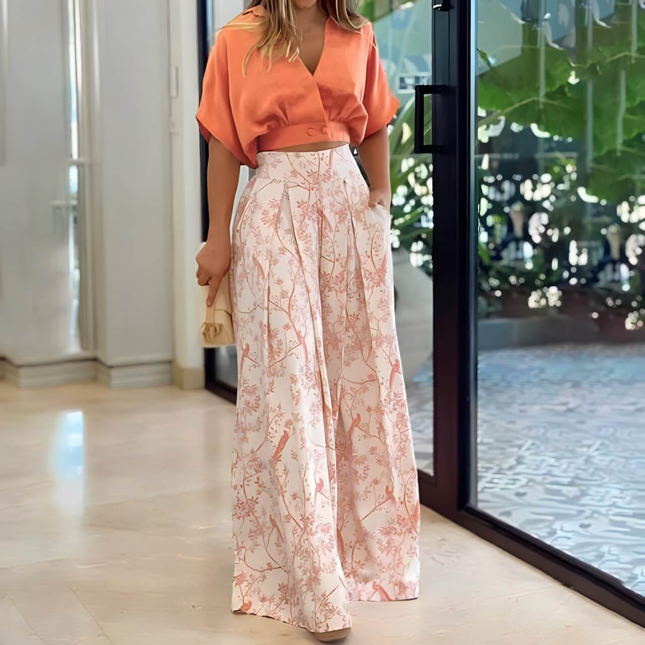 Ensemble Top cCourt et Pantalon à Jambes Larges Yalena