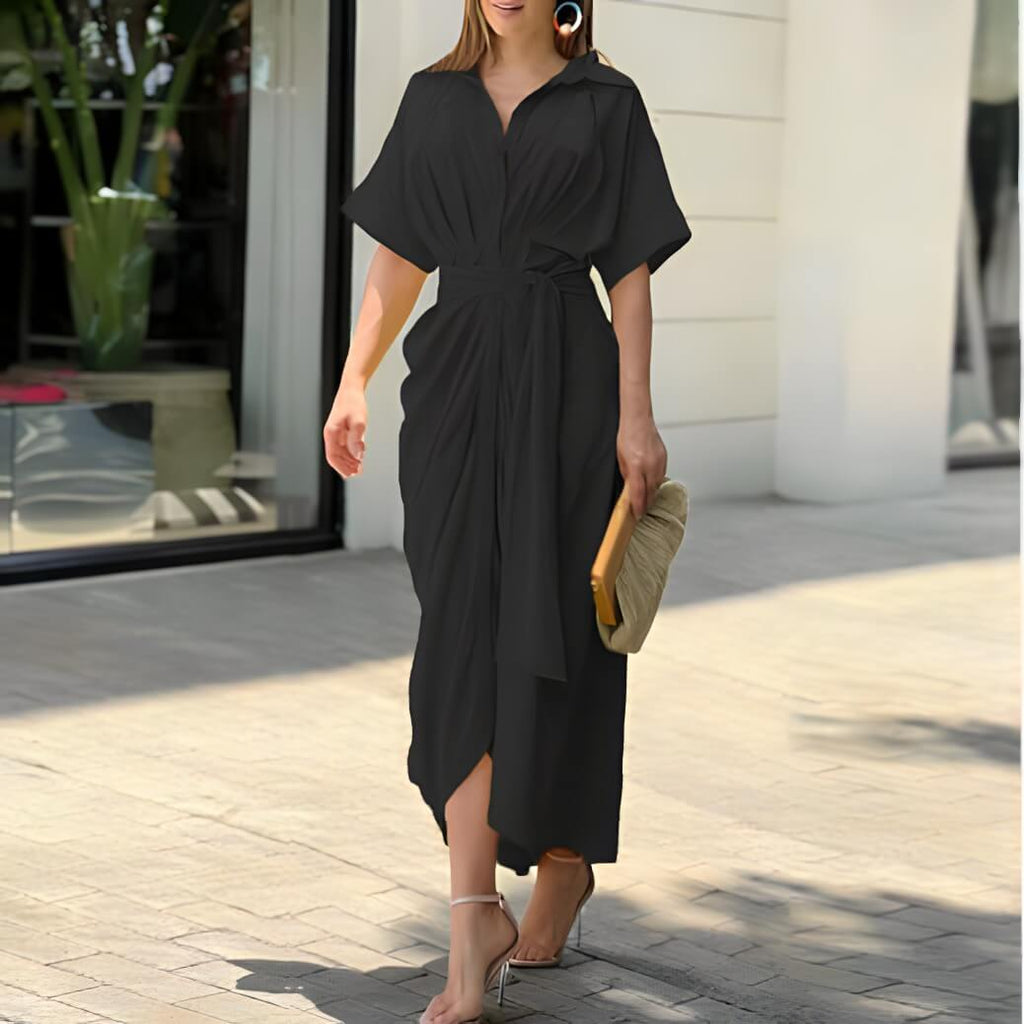 Robe Midi Plissée Harena avec Détails de Boutons
