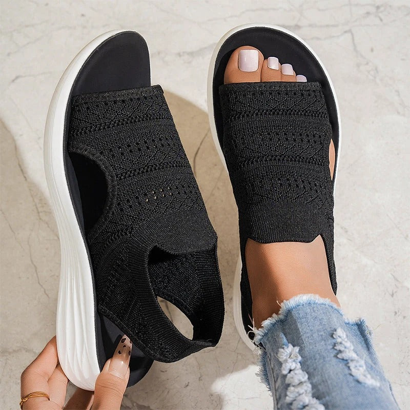 Sandales à plateforme en tricot respirant pour femme